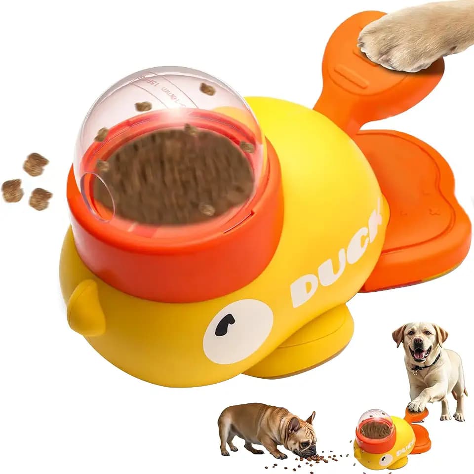 Marchul Rolling Duck Interactive Dog Slow Feeder Toy: Slow Eating Puzzle Game, Wobbling Action, Self-Serve Treat Dispenser for Mental Stimulation, Food-Grade Safe