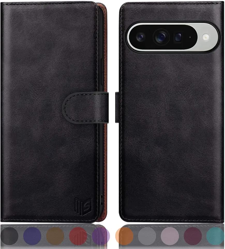 SUANPOT Compatible with Google Pixel 10/10 Pro 6.3" Wallet case with RFID Blocking Credit Card Holder,Flip Book PU Leather Protective Cover Women Men for Pixel 10 Phone case Black