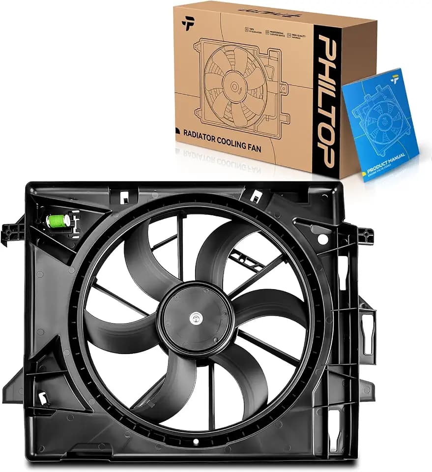 PHILTOP 621028 Radiator Cooling Fan Assembly, Compatible with 2008-2010 Grand Caravan/Town & Country 3.3L, Replace # 5058674AD, DG67019A, CH3115157, 5058674AA, 5058674AC, DG624418000