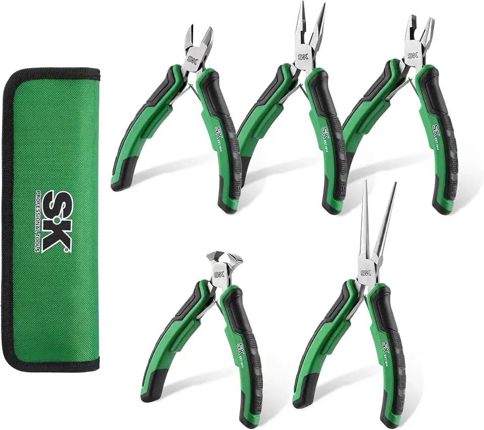 SK 5-Piece Mini Pliers Set, Box Joint Small Pliers with Zipper Pouch