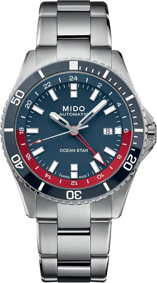 MIDO Ocean Star GMT - Swiss Automatic Watch for Men - 44mm Stainless Steel Case with Rotating Bezel