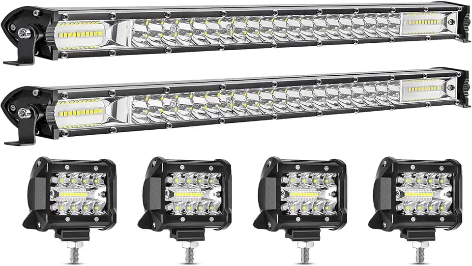 2PCS 22'' 180W Double Row LED Light Bar, 4PCS 60W LED Light for Car Accessories Trucks Utv ATV RV SUV Pickup Boat Golf Cart, Tractor, Motorcycle