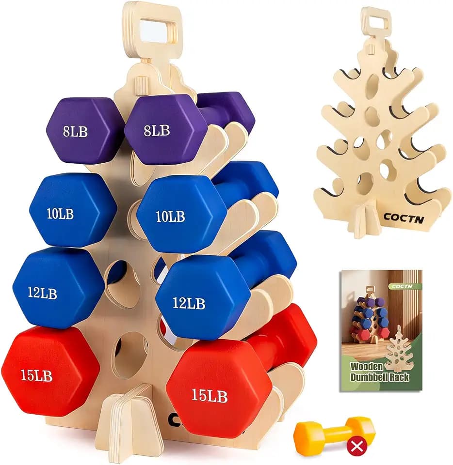 Dumbbell Rack Stand Only, Wooden 4-Tier Small Weight Holders for 5-15lbs