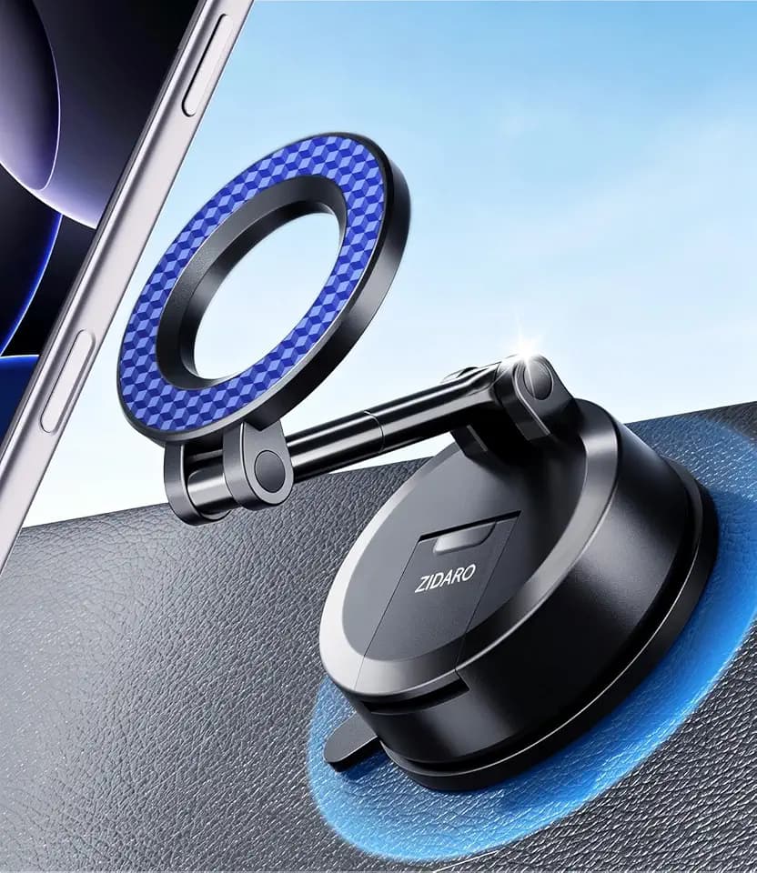 Magnetic Car Phone Holder for MagSafe, Vacuum Suction, Extended Arm