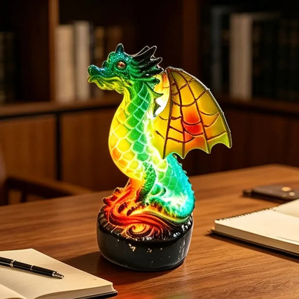 3D Animal Lamp, Retro Stained Animal Night Light Lamp, Vintage Animals Table Lamp, Bohemian Resin Animal Lamps for Bedroom Living Room Dining Room Nursery Office Home Decoration (Dragon)