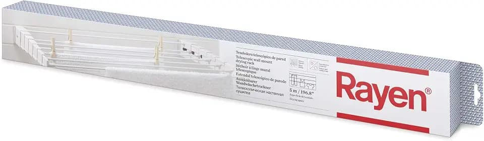 Rayen | Teleskop-Wandwäscheständer | Sowohl für den Innen- als auch für den Außenbereich | 5 Meter Verlegefläche | Platzsparend faltbar | Maße: 80x37 cm | Weiß