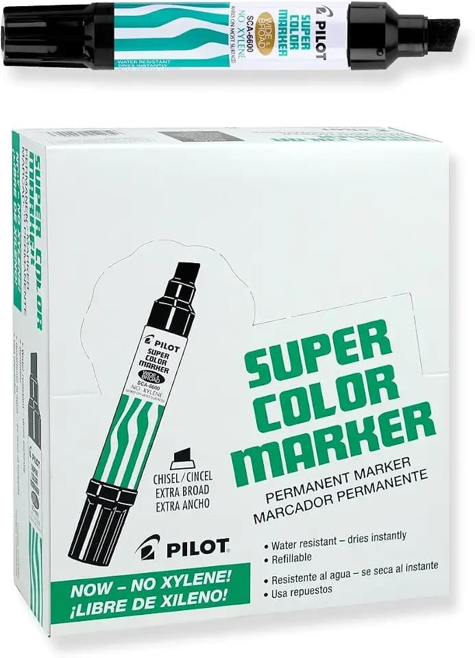 PILOT Super Color Jumbo Refillable Permanent Markers, Black, 12-Pack