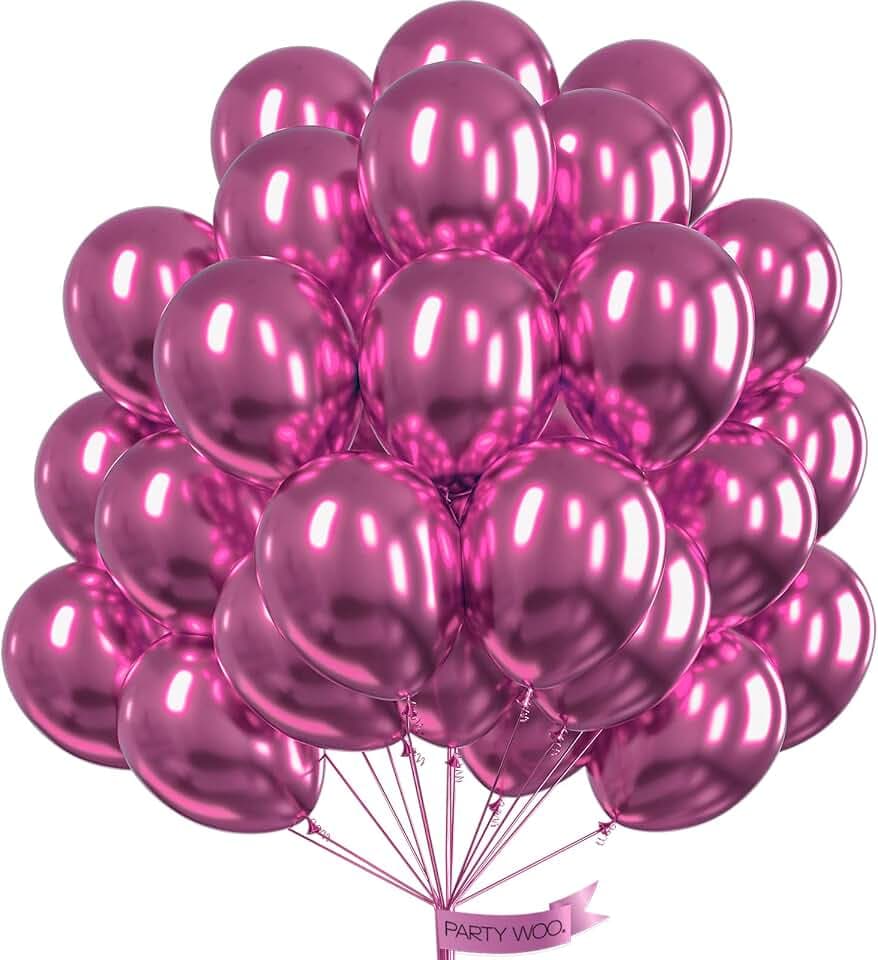 PartyWoo Metallic Hot Pink Balloons 50pcs Dark Pink Magenta Fuchsia Color