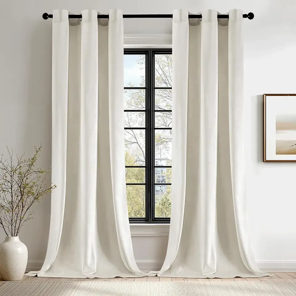ANRODUO Ivory White Velvet Curtains 84 Inches Long for Bedroom 2 Panels
