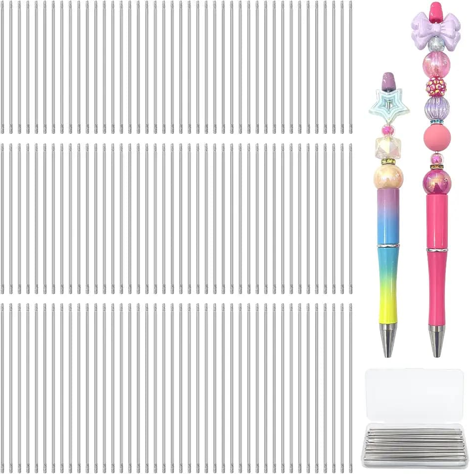 100 Pcs Pen Extenders for Beadable Pens Bulk - Mixed 3 Sizes Stainless Steel DIY Beaded Pens Extender Rods with Blank Metal Bars Replacement, Office Accessories & Craft Gifts for Teachers