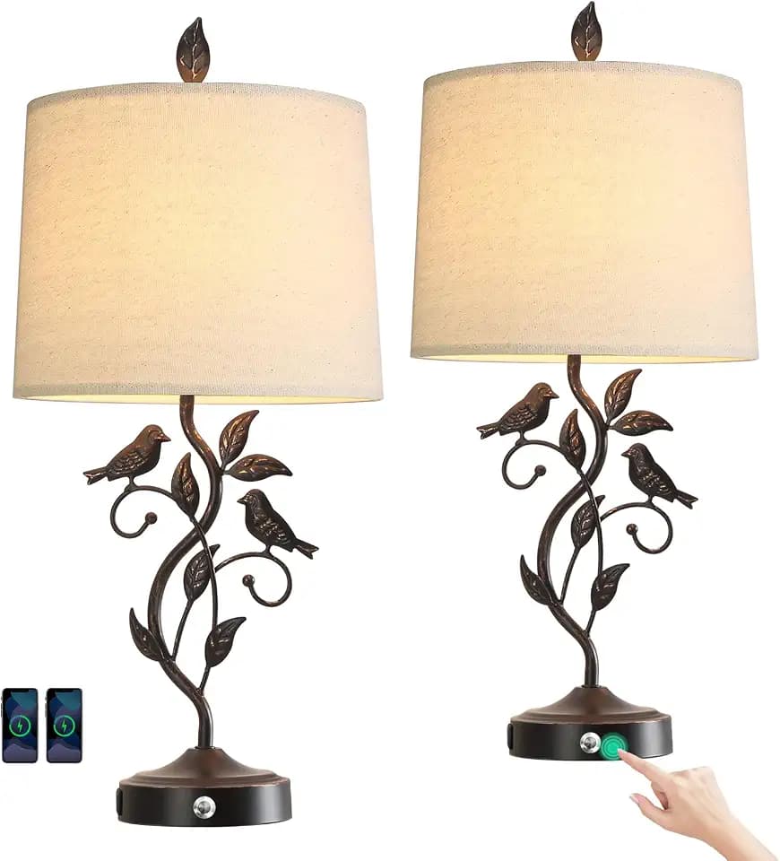27" Set of 2 Touch Farmhouse Table Lamps for Living Room