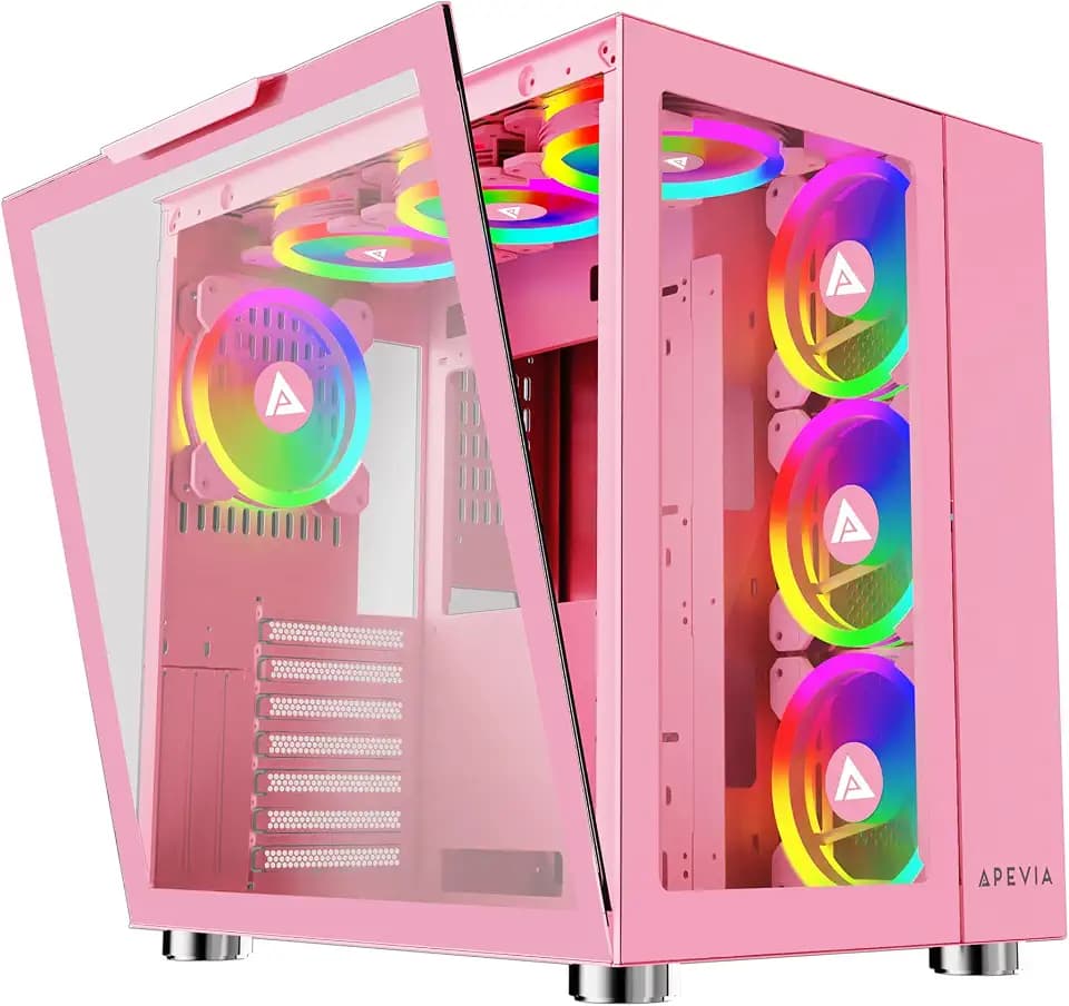 Apevia Prism-Elite-PK Dual Chamber Mid Tower ATX Case with 7X ARGB PWM Fans
