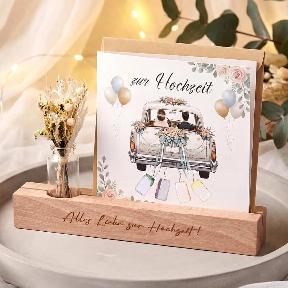 Maitys 4 Set Geldgeschenk Hochzeit Holz Kartenhalter für Brautpaar