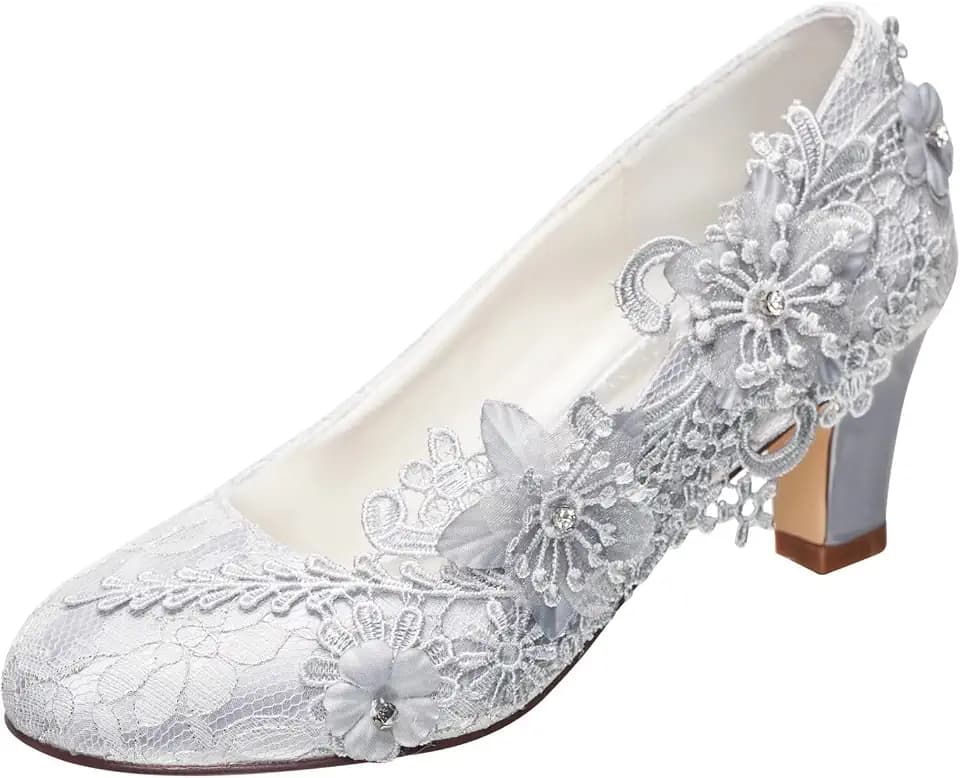 Brautschuhe Frauen Seide wie Satin Stämmiger Absatz Absatzschuhe mit Stich Spitzen Blume Kristall Perle