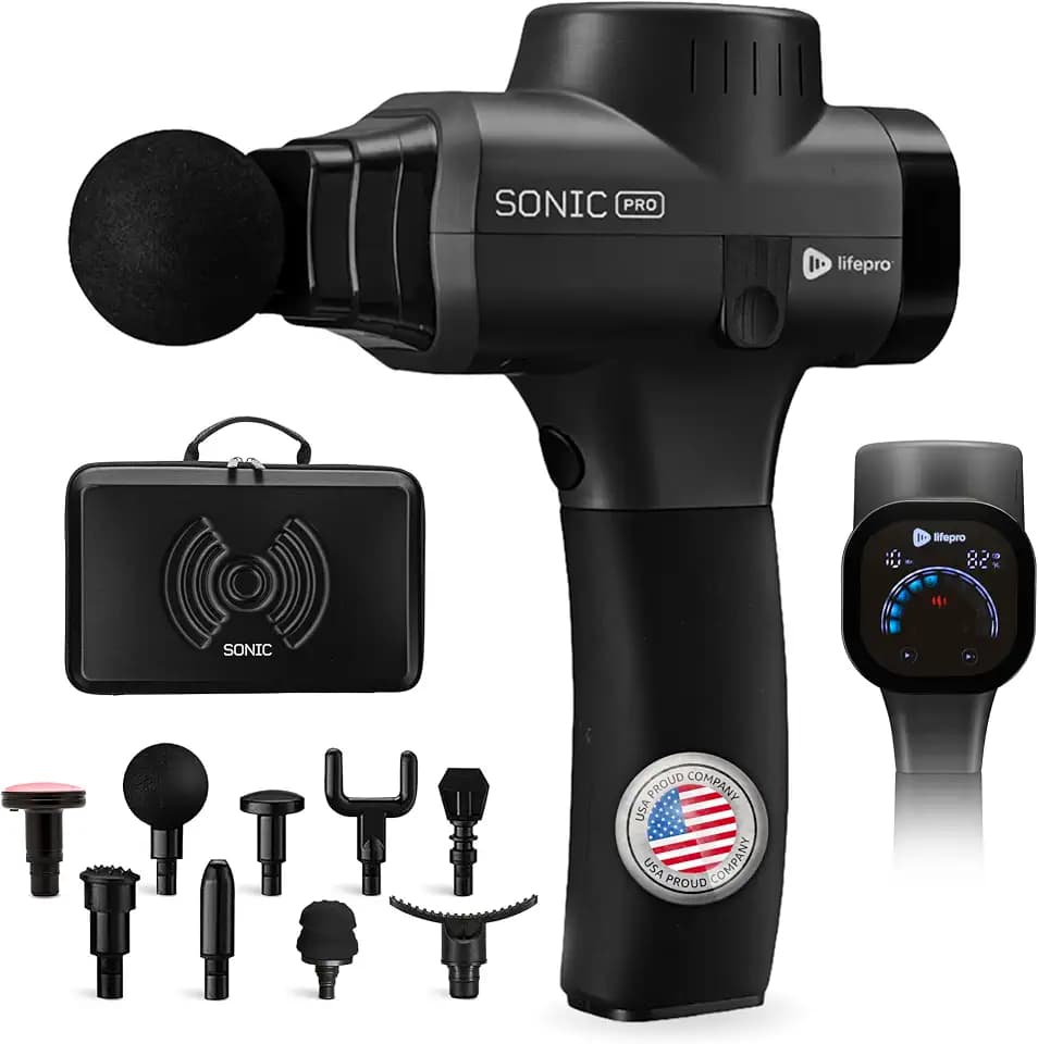 Lifepro SonicPro Massage Gun Percussion Muscle Massager with Heat, 9 Heads
