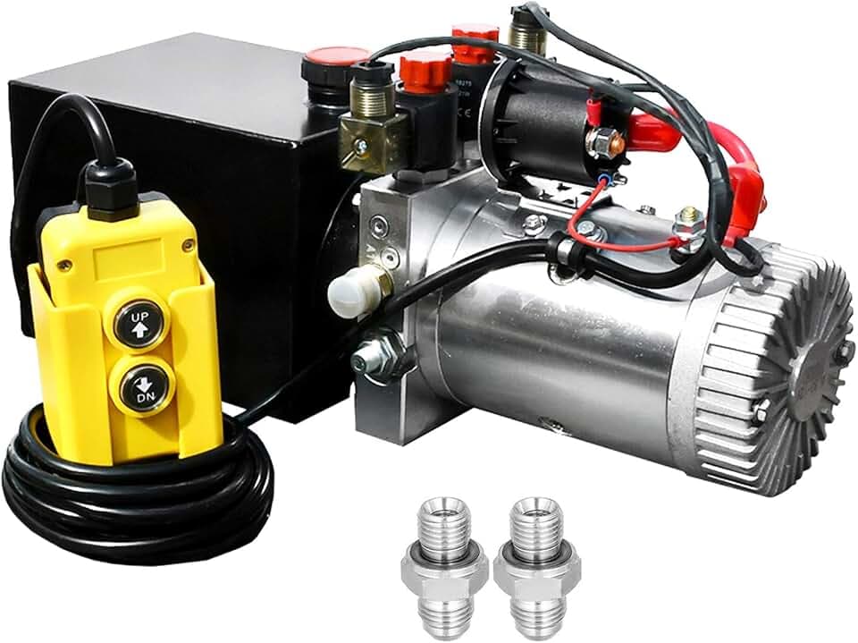 DC HOUSE Trailer Pump 4 Quart 12V Electric Hydraulic Power Double Acting Power-Up Supply Unit for Dump Truck(4 Quart Double Acting)