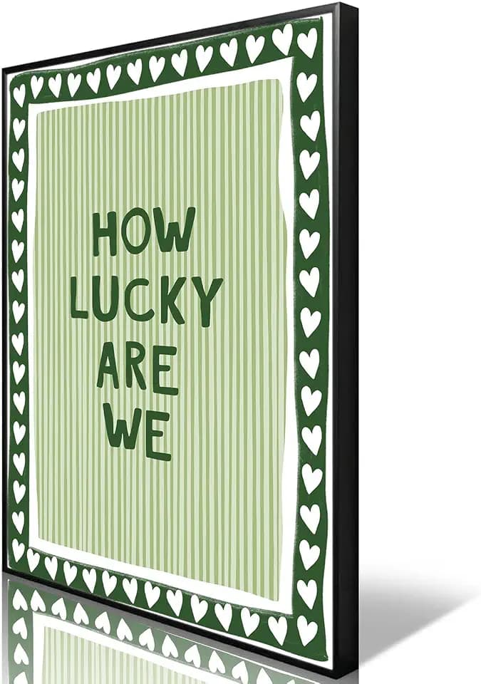 How Lucky Are We Poster Canvas,Green Stripe Quote Wall Art,24X36 Framed