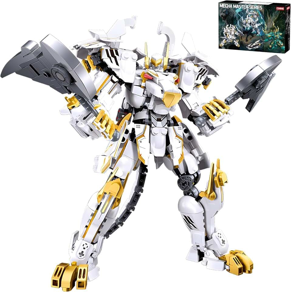 CSNRHG Weißer Tiger Samurai Mech Roboter Modell mit Doppelaxt Kopf | Bausteine Spielzeugset Mythische Geburtstags Alter 8+ Kinder Erwachsene Teens 679 Stücke