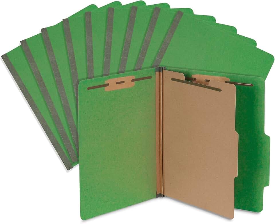 10 blaue Summit Supplies Klassifizierungsmappen, 1 Trennwand, Briefgröße, grün, langlebiges 2-Zinken-Design für die Organisation von medizinischen Akten und Büroberichten, 10 Stück