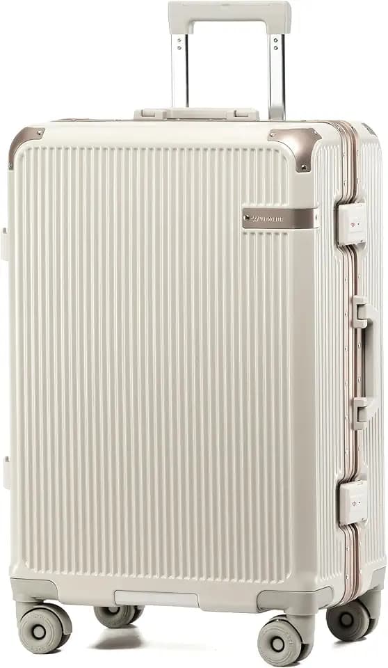 20 Inch Zipperless Carry On Luggage with Aluminum Frame, Beige