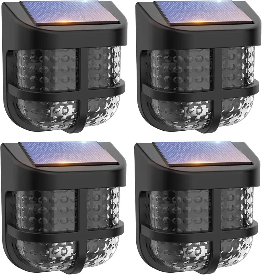 Energetic Solar Powered Garden Lights with Dusk to Dawn Sensors, Magnetic Solar Lights Outdoor, Waterproof, 3000K Warm White, LED Fence Lighting for Planter Raised Beds, FCC, Black, 4 Pack