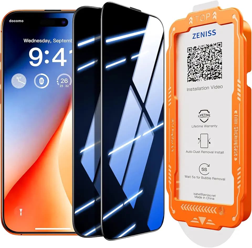 NeverBreak 9H+ Hardness for iPhone 17 Pro Privacy Screen Protector 12FT Military Grade Protection (Scratch, Shatter, Drop Resistance) Tempered Glass Full Coverage 6.3", 2 Pack with De-Bubble Card