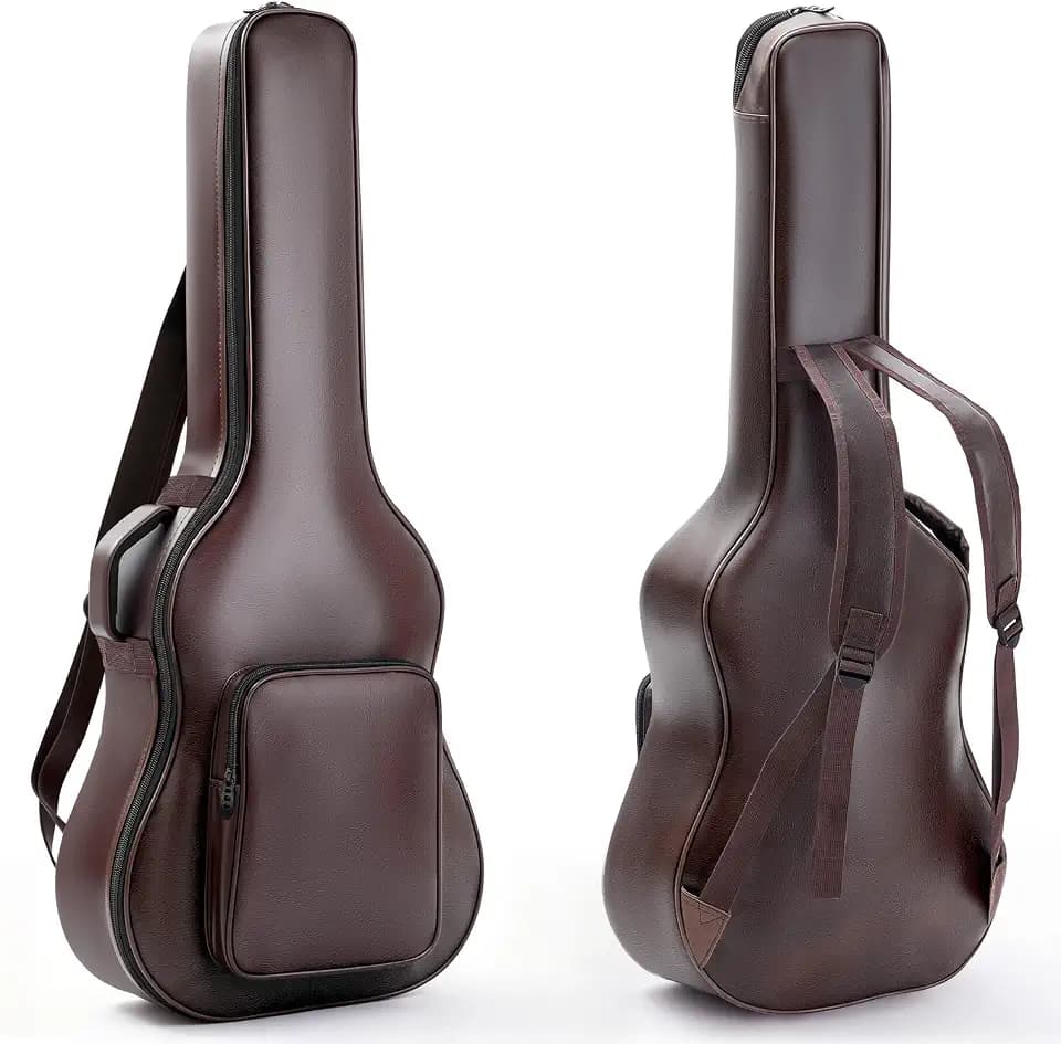 Sanwuta Guitar Case Acoustic Bag Extra 0.8 in Thick Padding 40 41 42 in Guitar Waterproof PU Leather Hard Case Adjustable Shoulder Strap Sponge Hardshell Guitars Gig Bag 3 Layer Easy Clean, Brown