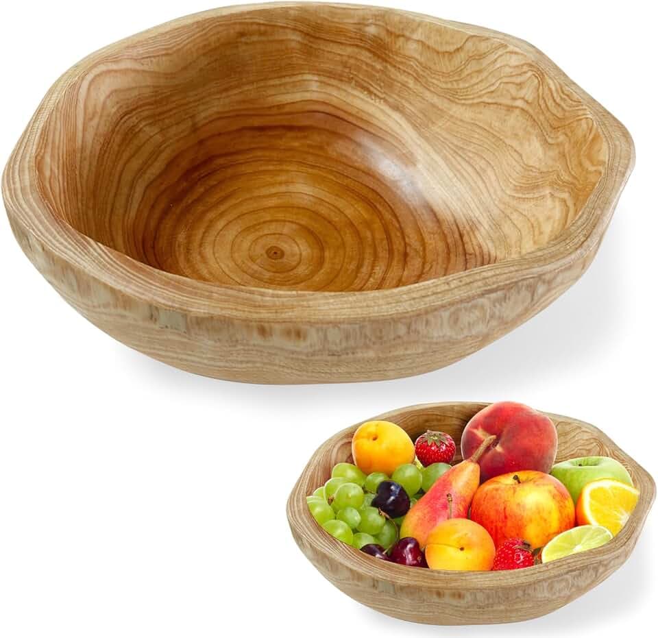 Obstschale aus Naturholz - Handgefertigte Servierschale mit Unregelmäßiger Form - Kreative Holzschale für Obst, Salate & Snacks - Einzigartiges Küchendeko-Stück (25-29cm)