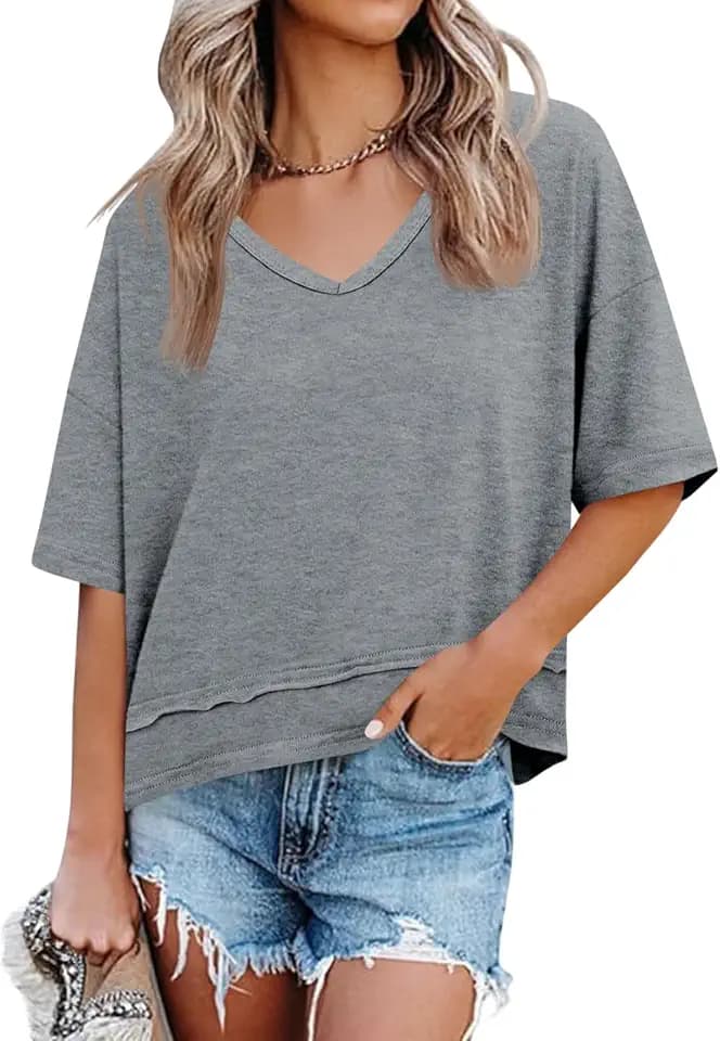 Cicy Bell Womens Summer V Neck T Shirts Loose Fit Oversized Casual Tops