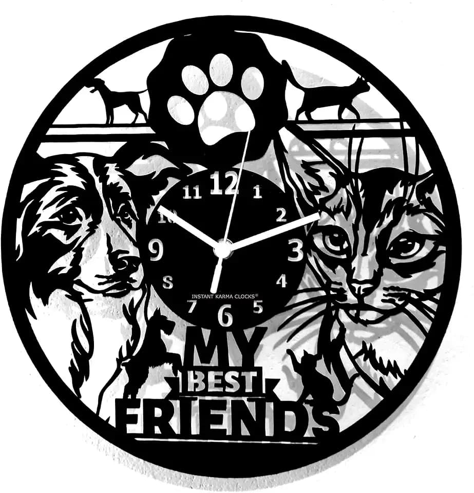 Haustier Wanduhr – Hunde & Katzen Deko | Geräuschlosem Quarzwerk | Geschenkidee für Tierliebhaber, Katzenfreunde, Hundefans