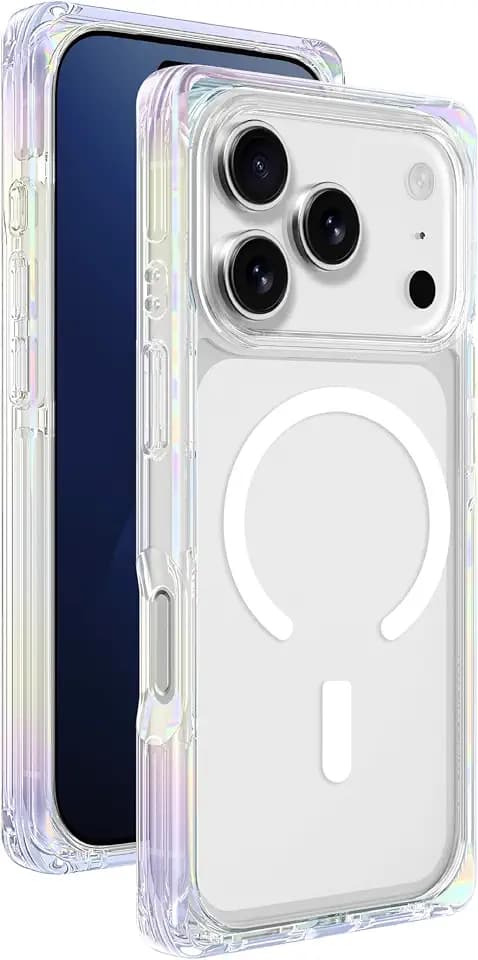 AMAZINGthing for iPhone 17 Pro Max [Omni] Square Case, MagSafe-Compatible, Cute Aesthetic Cover for Women, Geometric Flat-Edge, Anti-Yellowing, 10ft Drop Protection, Iridescent Clear Rainbow