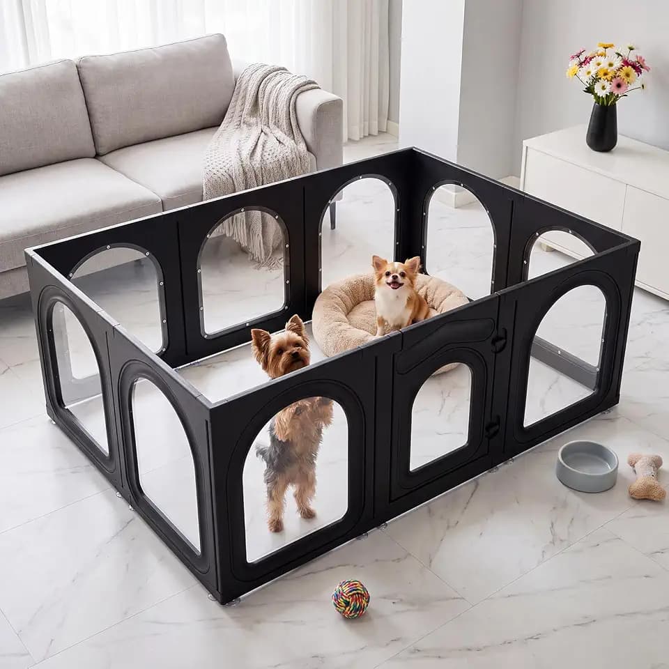 Acrylic Dog Playpen Indoor, 23.6" H 10 Panels Clear Dog Play Pen for Small Dogs & Puppies, Tool-Free Setup Puppy Playpen, Modern Pet Playpen for Cats, Rabbits & Small Pets Corral para Perros Black