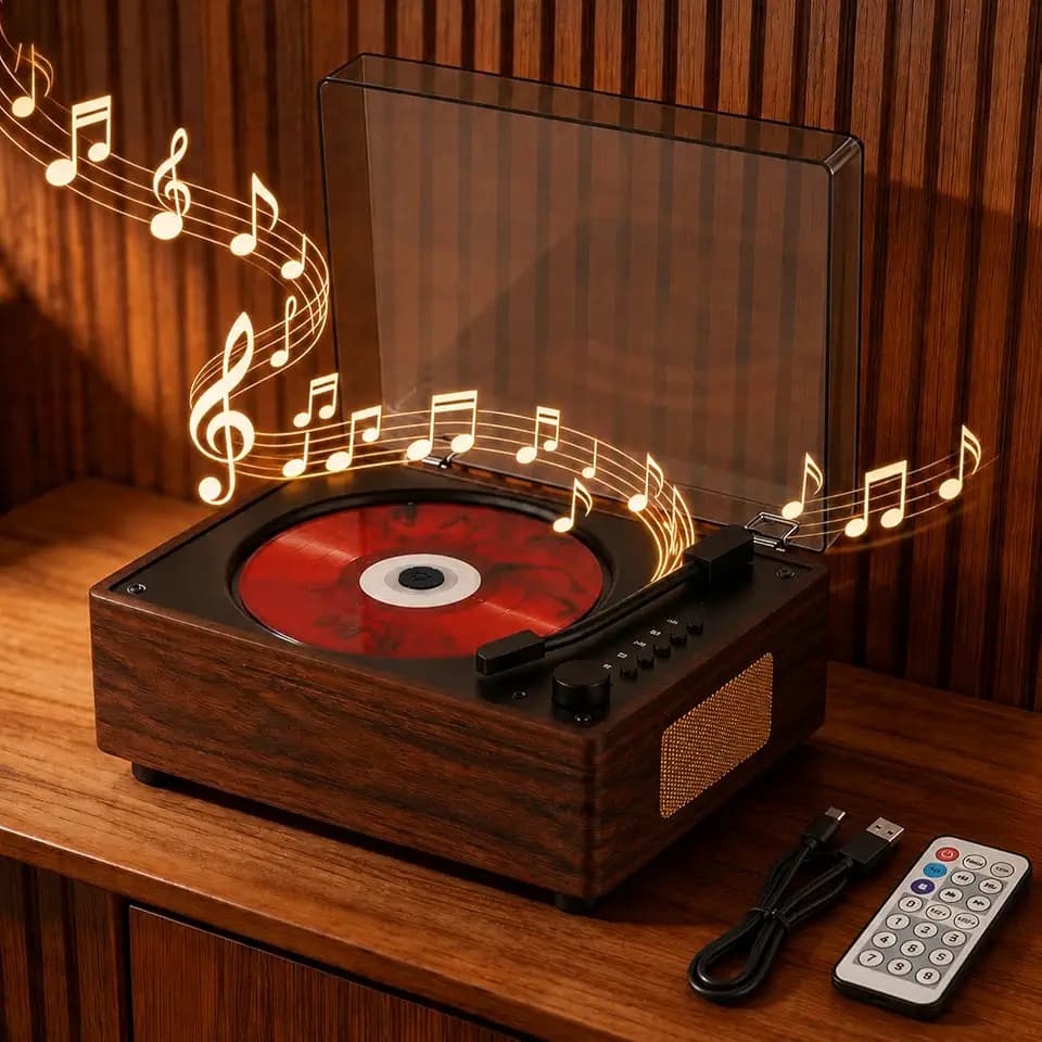 Portable CD Player with Bluetooth 5.3 for Home, Hi-Fi Dual Stereo Speakers, Remote Control, 2000Mha Battery, Desktop Retro Music Player for Kids, Support USB/3.5mm AUX/Type-C