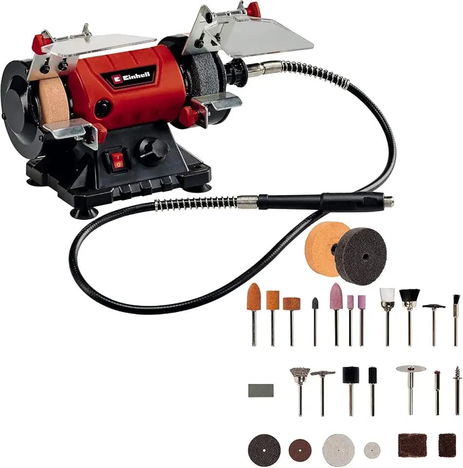 Einhell Doppelschleifer TC-XG 75 Kit (max. 150 W, Ø75xø10x20 mm Schleifscheiben, kugelgelagerte Welle, inkl. Schleifscheibe K120/K400, flexible Welle, 85-tlg. Set aus verschiedenen Aufsätzen)