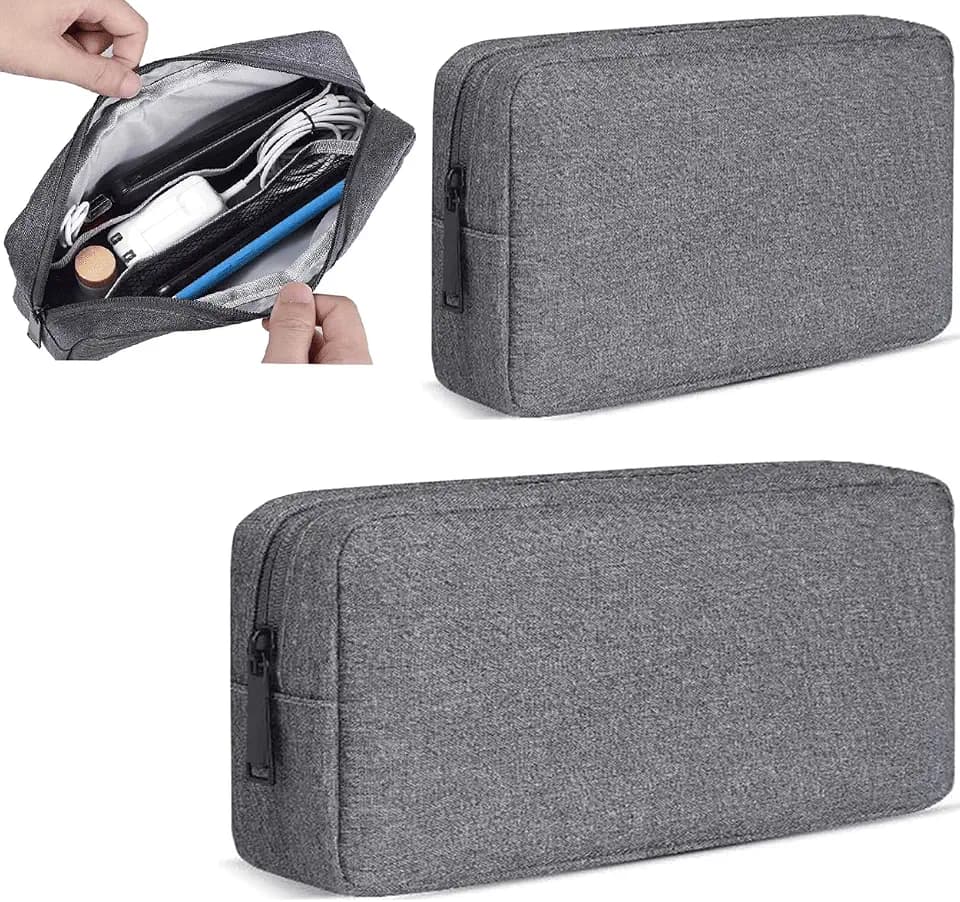 CAAORDKSO Electronics Organizer Travel Case, Travel Cable Organizer Pouch Electronic Accessories Carry Case Portable Waterproof Storage Bag for Hard Drive, Cord, Charger, Mouse (Small+Big, Dark Gray)
