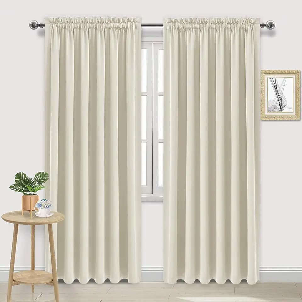 DWCN Wide Blackout Curtains for Bedroom 70 x 84 Inch Long Light Beige