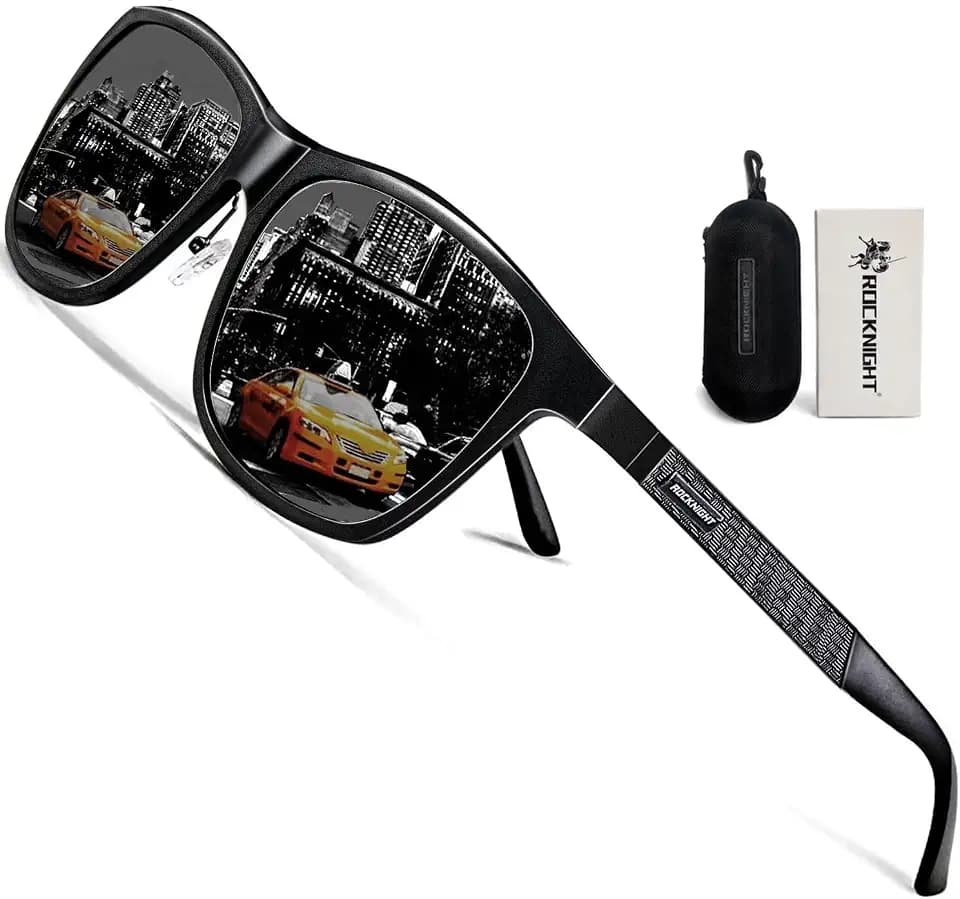 ROCKNIGHT HD Polarisierte Sonnenbrille Herren Damen UV400-Schutz Metallrahmen Al-Mg Leichte Outdoor-Sonnenbrille