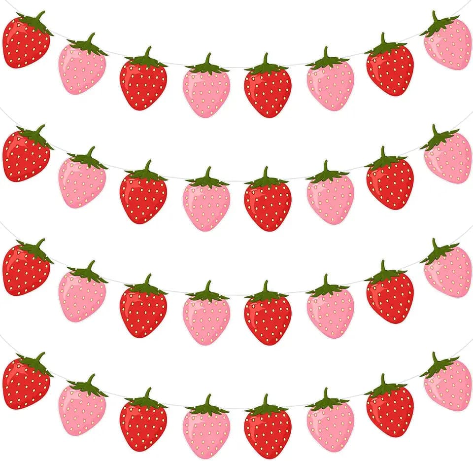 Lewtemi 4 Packs Strawberry Garland 6.5ft Red, Pink Strawberry Party