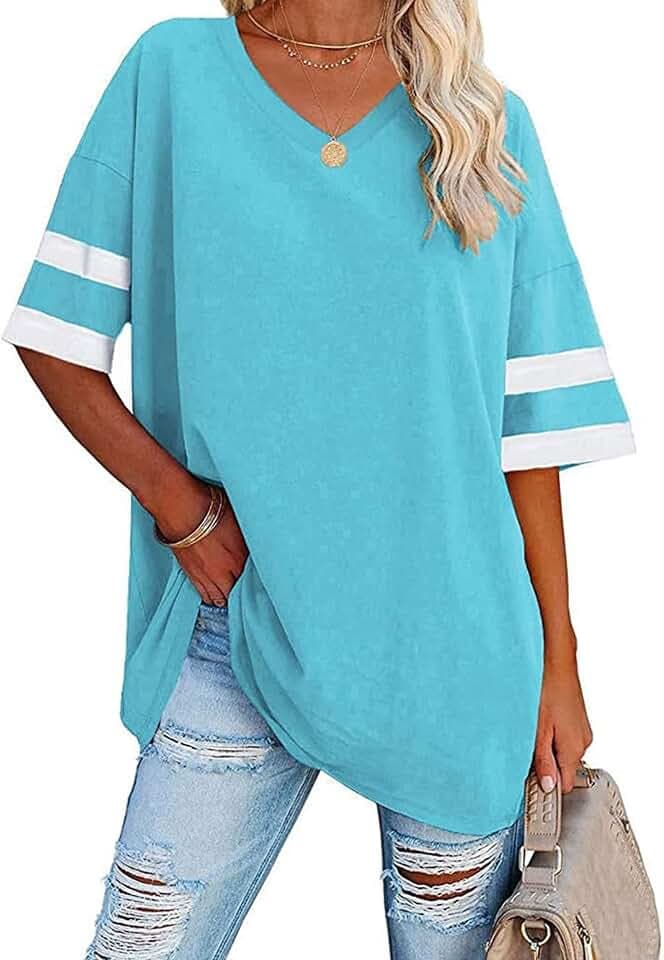 Famulily Women's Casual Half Sleeve V Neck T Shirt Ladies Comfy Oversized Baseball Tshirts Tunic Tops