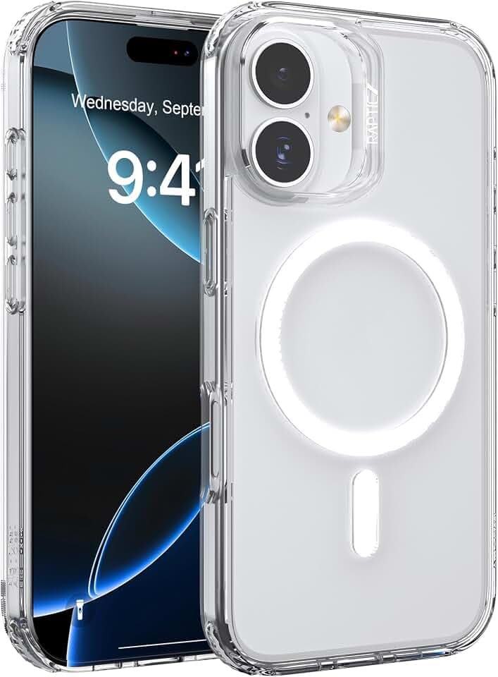 RAPTIC Diamond Clear Designed Case for Phone 17–Compatible with MagSafe, Shockproof Military Grade Protection, Never Yellowing Slim Case, 10ft Drop Tested, Clear/White