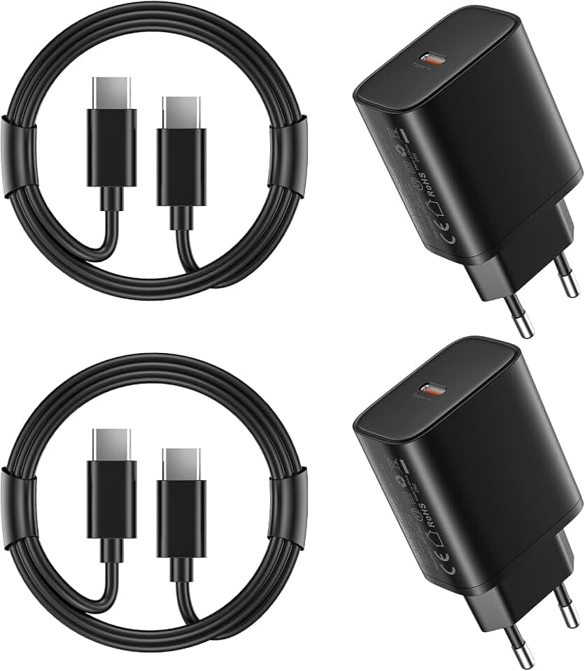 USB C Ladegerät, 45W Schnellladegerät Ladekabel for iPhone 17 16 15/17 16 15 Pro/17 16 15 Pro Max/17 Air/16 15 Plus/iPad Pro/Mini/Air, Samsung, Stecker Netzteil mit 2M Kabel (Schwarz2, 2-Pack)