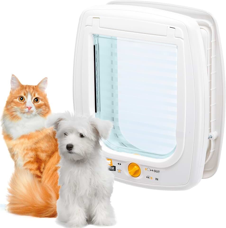 Ferplast Katzenklappe, Hundeklappe, katzenklappe große katzen, Kleine Hundetür, 4-wege steuerbarer Ein- und Ausgang, Pendeltür mit Schutz vor Zugluft, SWING 9 Haustierklappe, Weiß