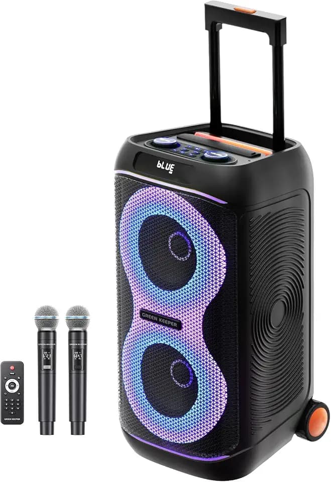 GKDT63 Karaoke-Maschine für Erwachsene mit 2 Wiederaufladbaren Mikrofonen, Tragbarer Bluetooth-Partylautsprecher mit 600W Spitzenleistung, Integrierten Rädern und Teleskopgriff, PA-System für Outdoor
