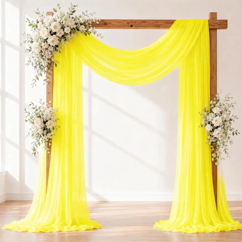 Yellow Wedding Arch Draping Fabric Sheer Curtain Drapes 2 Panels | 20 ft Extra Long Shimmery Backdrop Curtains for Wedding Anniversary Party Summer Outdoor Events Drapery Photo Backgrounds