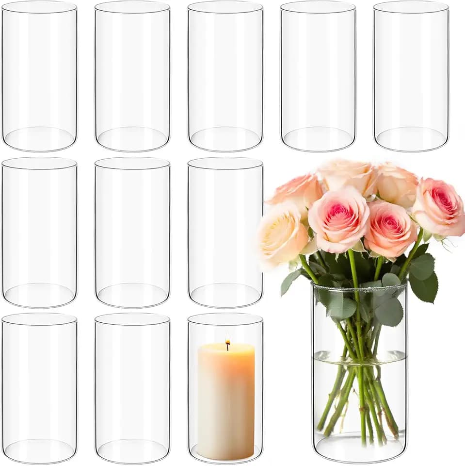12Pack Glass Cylinder Vases for Centerpieces 6 Inch, Flower Vase for Wedding Decorations, Floating Candle Holder Vase Bulk,Glass Hurricane Candle Holders for Table Shelf, Party, Home Decor