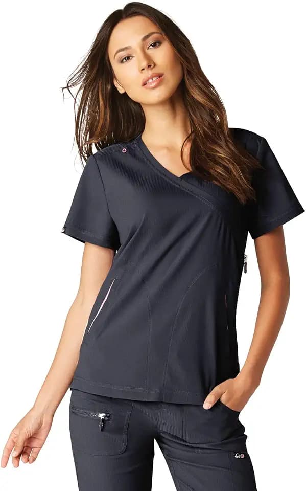 KOI Lite Women's Philosophy Mock-Wrap Scrub Top, 3 Pockets, Lightweight Stretch Fabric
