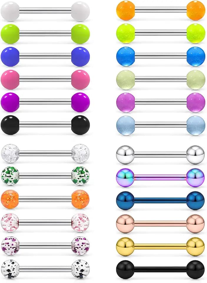 24-48PCS 16G Nipple Rings Straight Barbells Surgical Steel Tongue Rings Nipplerings Body Piercing Jewelry for Women Men 14-22MM