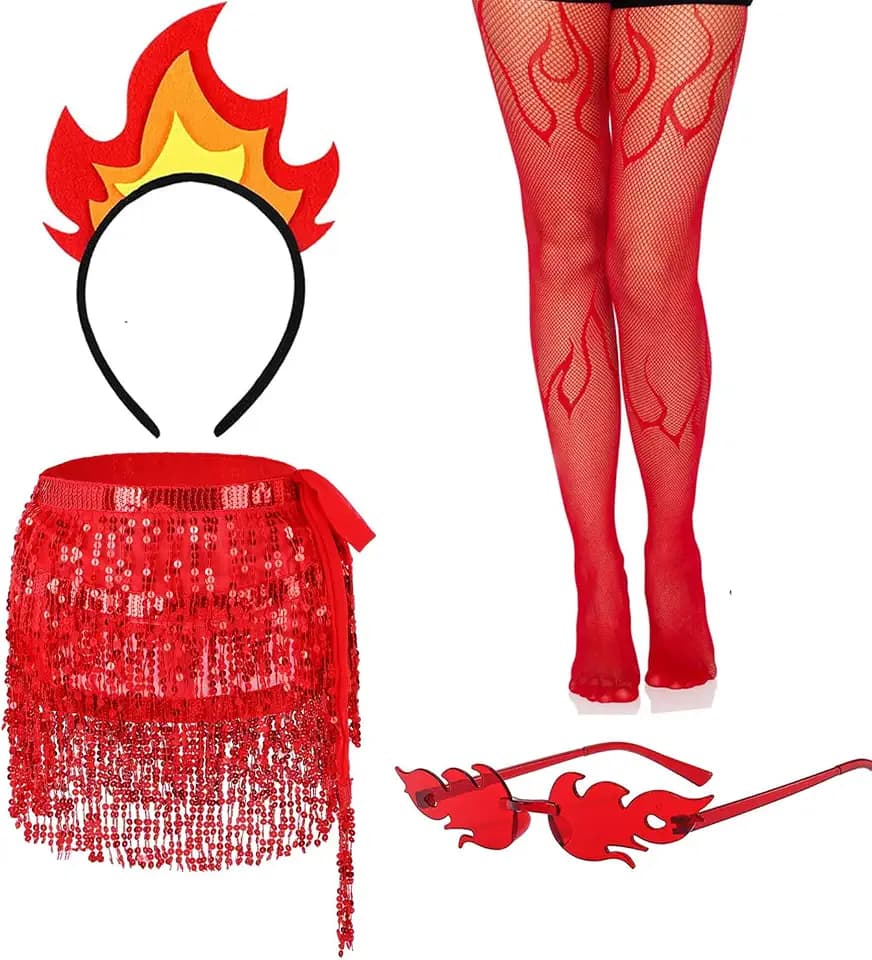 4 PCS Halloween Fire Costume Accessory Set Flame Costume for Women Halloween Cosplay Accessories