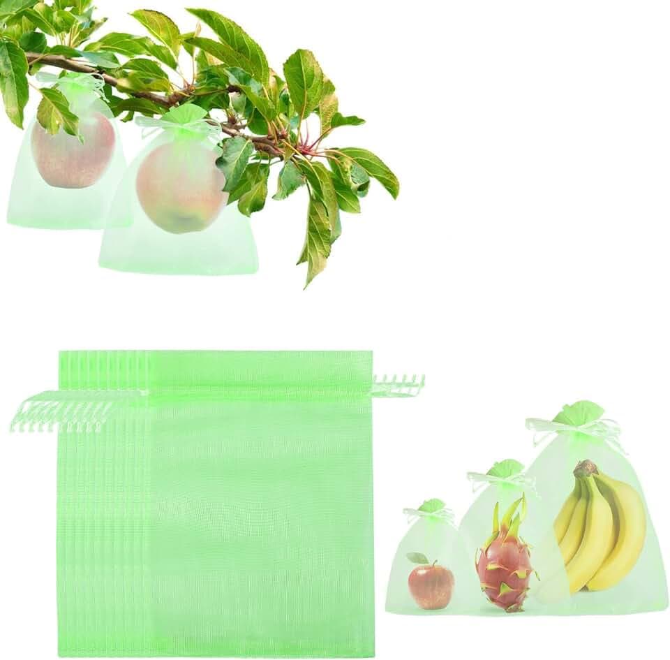 Kikhope Fruit Protection Bags, Garden Netting Bags 30 Pcs 16x12 inch Green