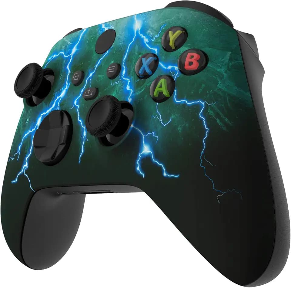 eXtremeRate Replacement Shell for Xbox Series X|S Controller, Green Storm Thunder Front Housing Faceplate Case for Xbox Series X & Xbox Series S Controller Custom Accessories